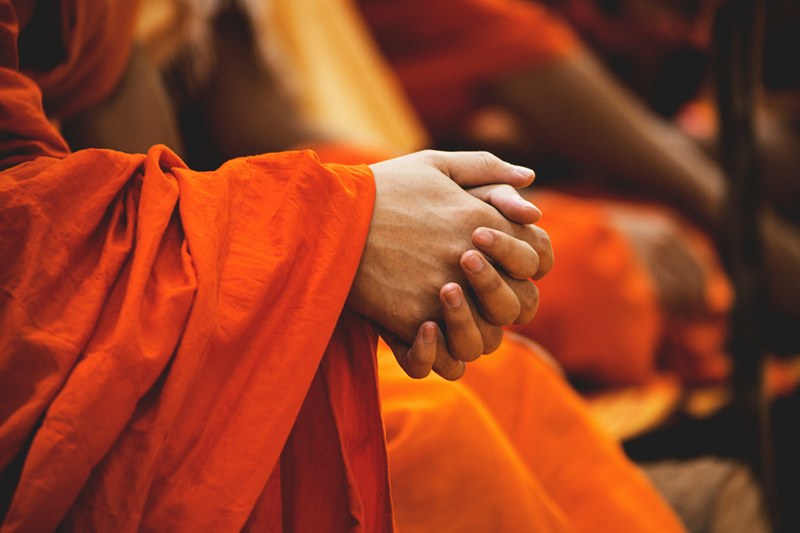monk buddha prayer and hand 4k