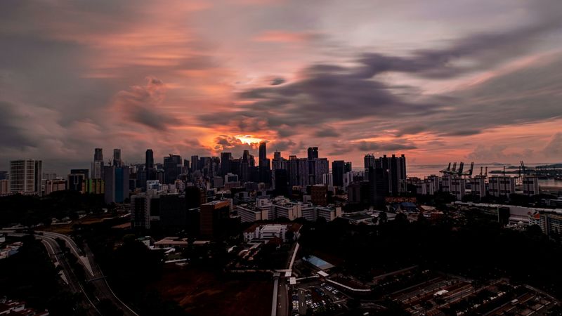 city, evening, sunset, buildings, 4k