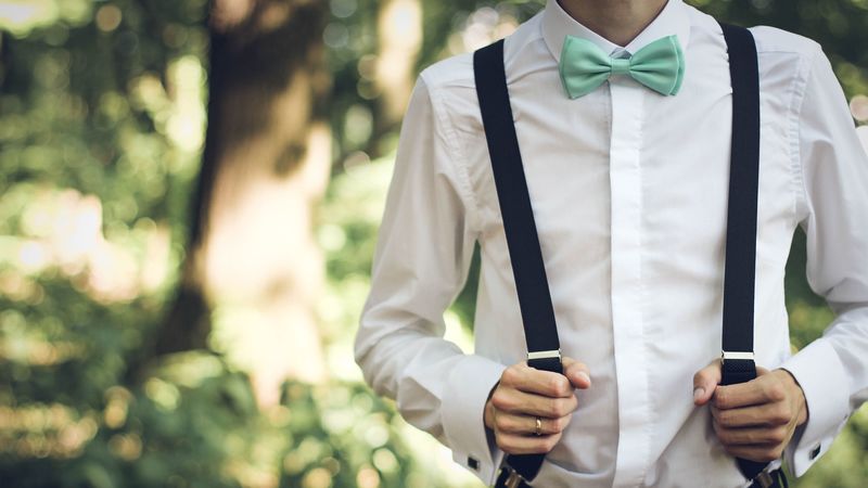 boyfriend, bridegroom, attire, suspenders, shirt, bow tie, 4k
