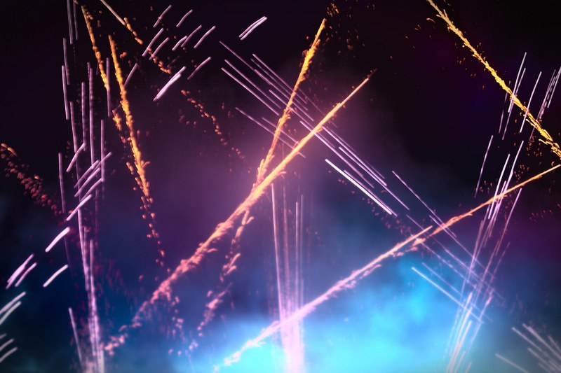 new year yellow blue and firework 4k