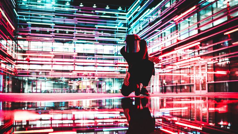 man, mask, mirror, light, 4k
