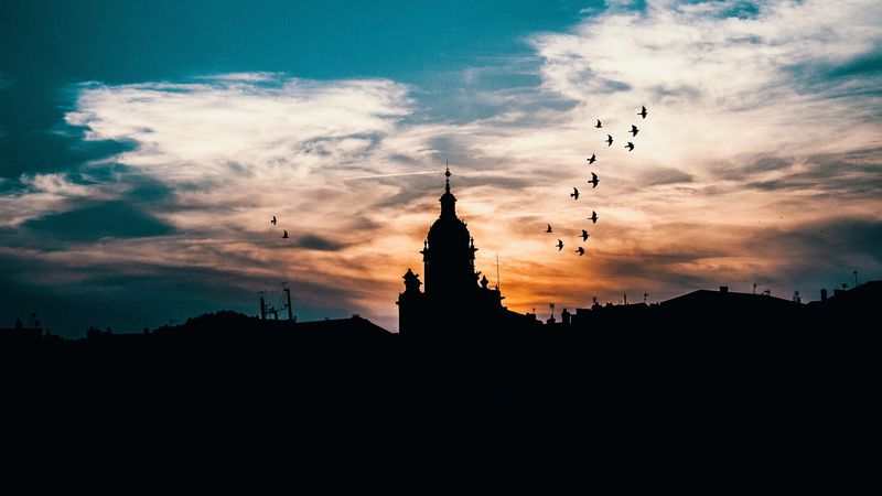 building, architecture, silhouette, night, sky, 4k
