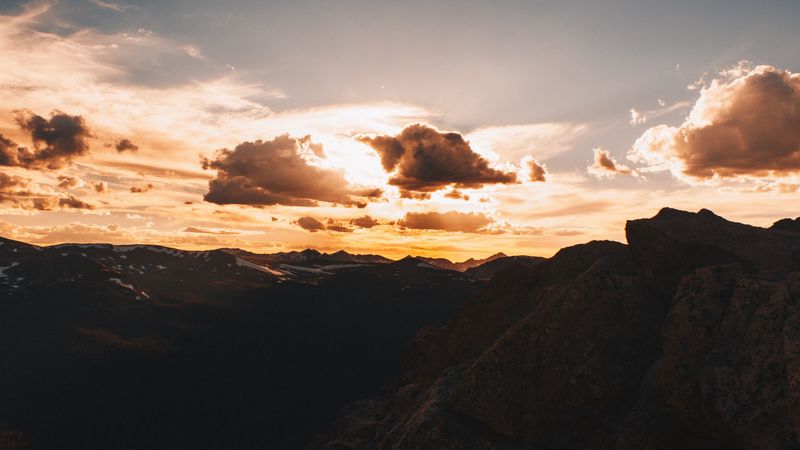 mountains, clouds, sky, sunset, 4k