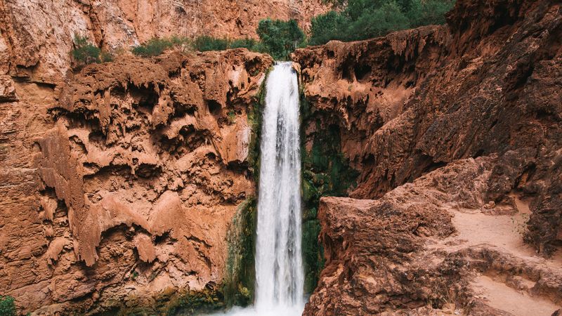 waterfall, precipice, stones, 4k