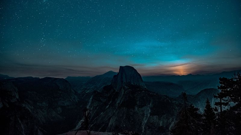 mountains, starry sky, hill, 4k