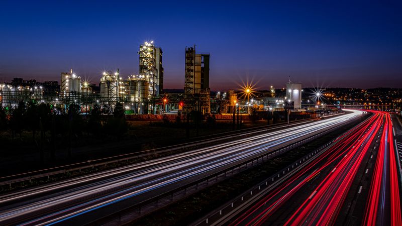 building, glow, night, lights, 4k