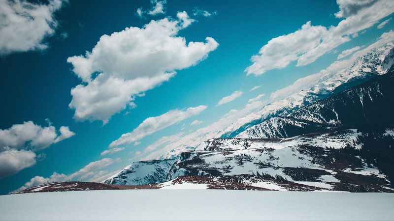 mountains, snow-capped, sky, snow, 4k