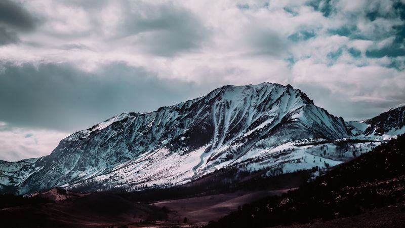 mountains, snow-covered, peaks, 4k