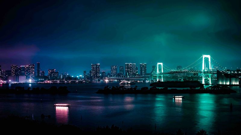 minato, japan, night city, bridge, 4k