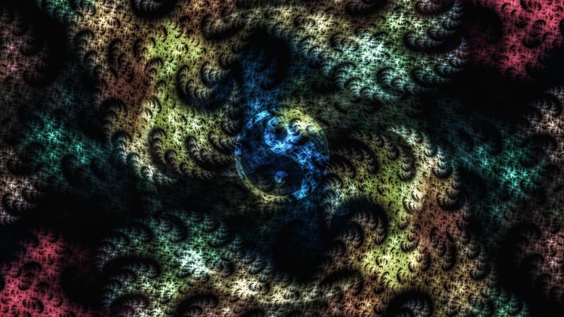 fractal, yin-yang, patterns, lines, spots, 4k