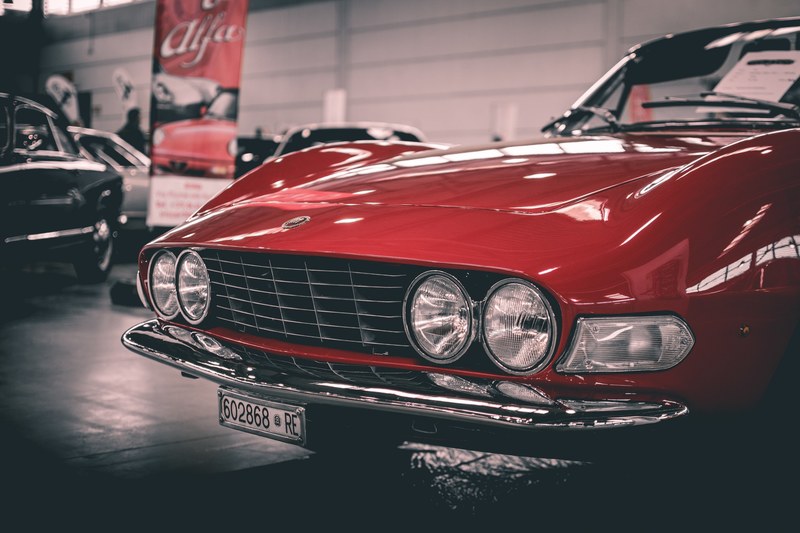 classic red fiat car at a classic automobile show, classic car show 4k