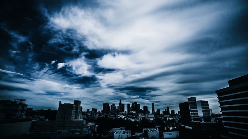 city, buildings, night, sky, 4k