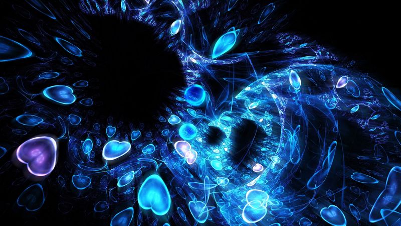 fractal, shape, heart, patterns, neon, 4k