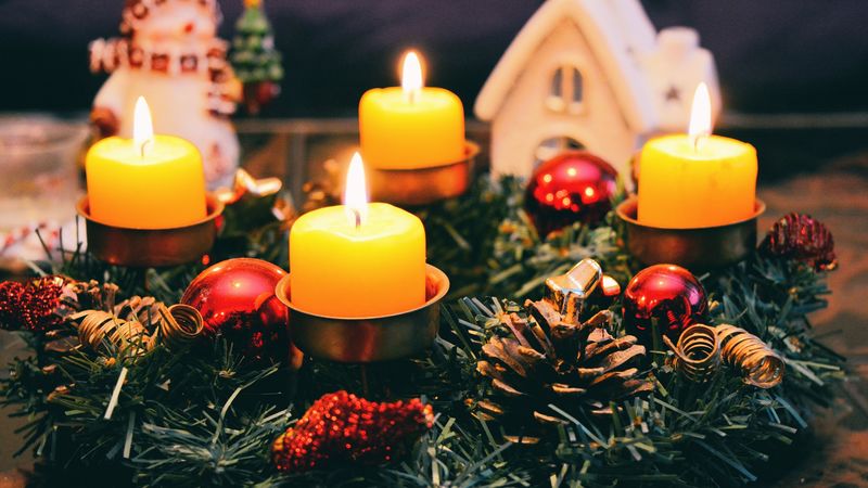 candle, spruce, christmas, decoration, 4k