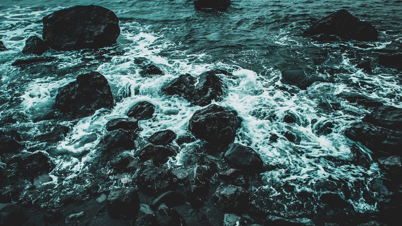 sea, shore, stones, surf, 4k