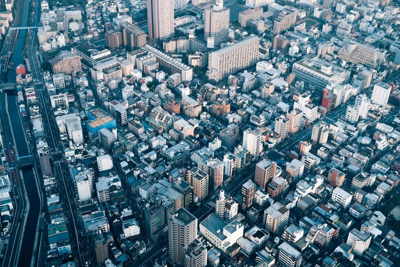 a drone shot of a residential district in tokyo, residential district in tokyo 4k
