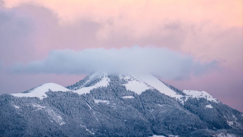 mountains, peaks, clouds, 4k