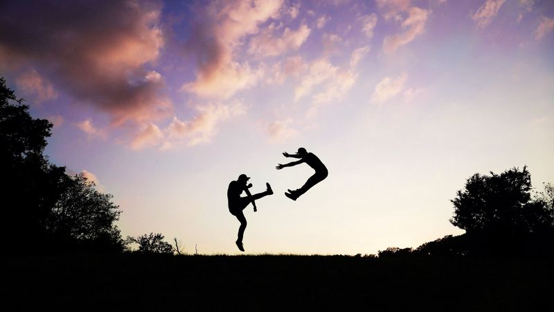 people, silhouette, jump, 4k