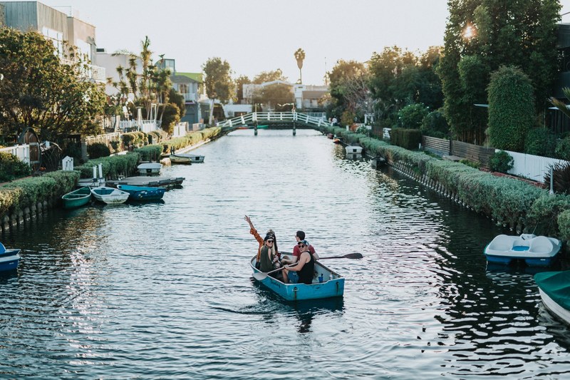 river canal boat and rowing 4k