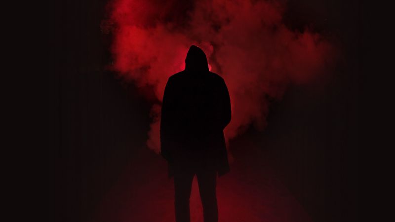 silhouette, smoke, man, hood, 4k