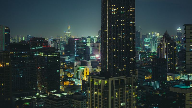 building, night city, tower, night, 4k