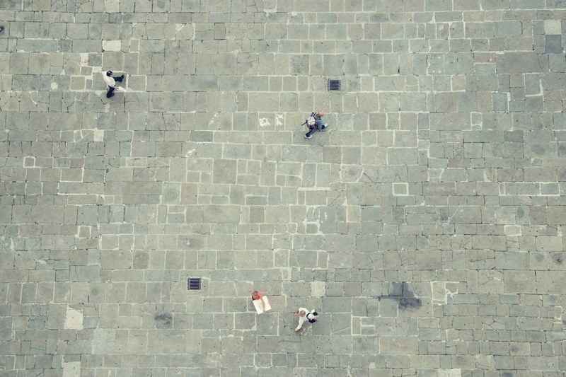 person cobblestone plaza and pavement 4k