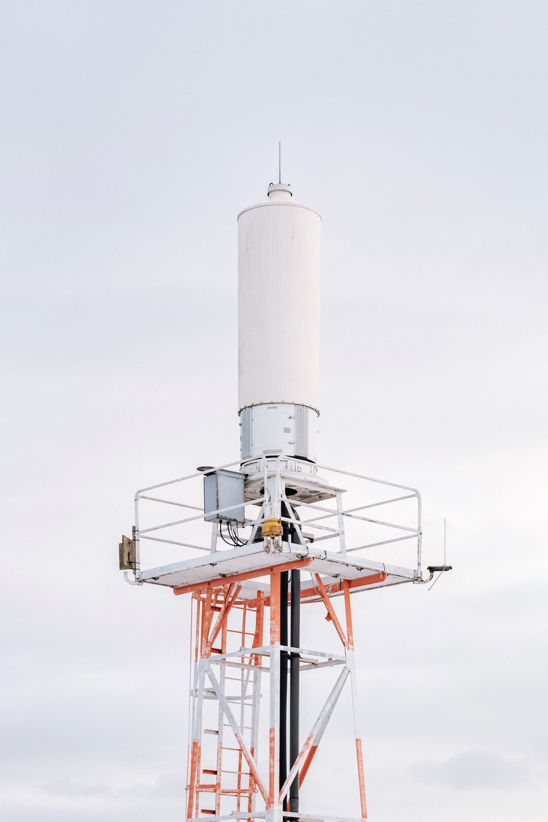 a white weather station against a pale sky, white weather station 4k