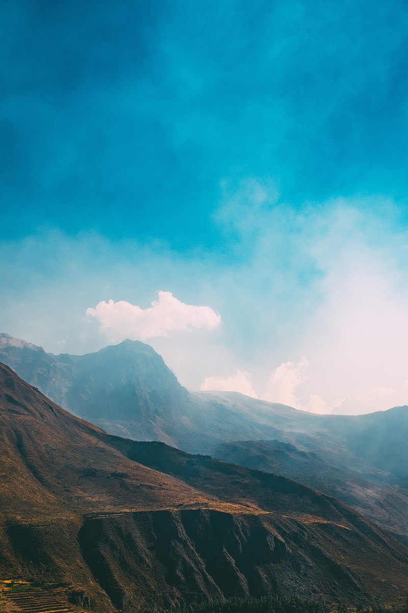steep slopes of rocky mountains in ollantaytambo, azure sky over mountains in ollantaytambo 4k