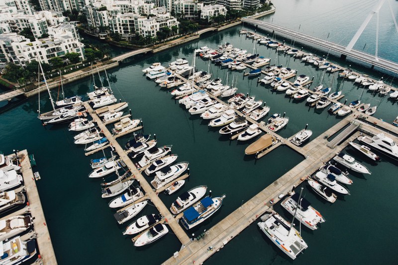 marina waterfront building and boat 4k
