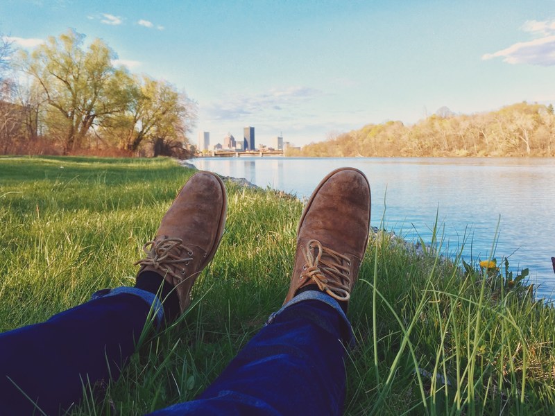 lawn relaxing person and jeans 4k