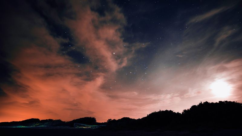 night, sky, stars, clouds, 4k
