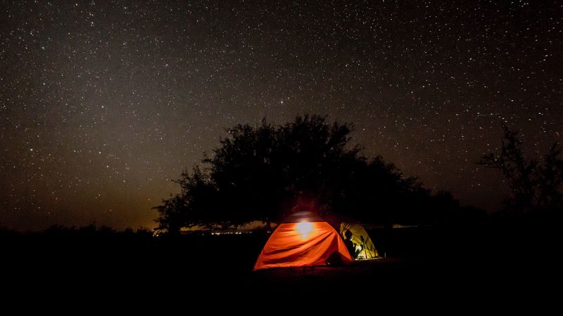 tent, night, starry sky, 4k