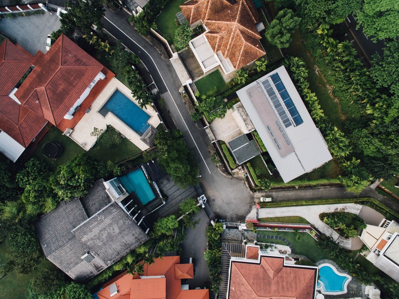 residential drone view neighborhood and aerial view 4k