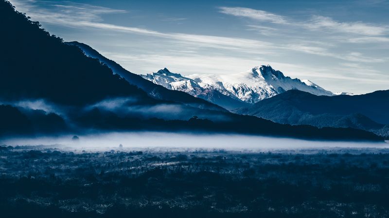 mountains, fog, sky, 4k