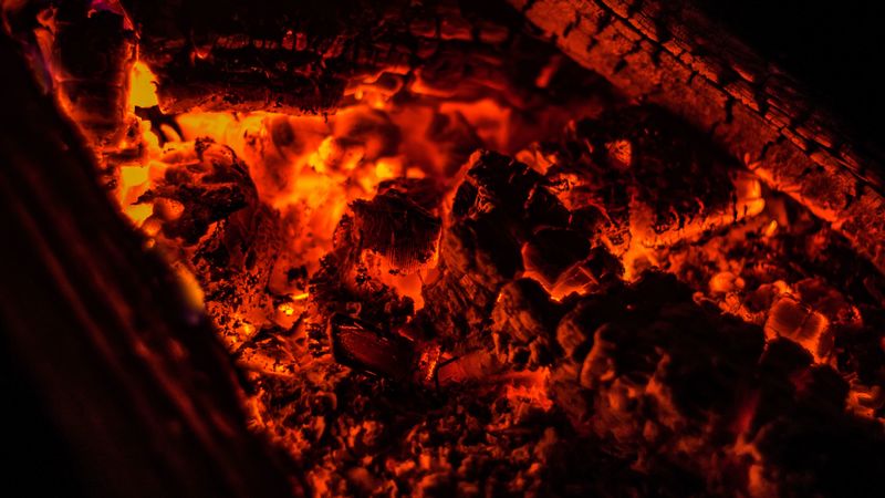 bonfire, ash, fire, coals, smoldering, 4k
