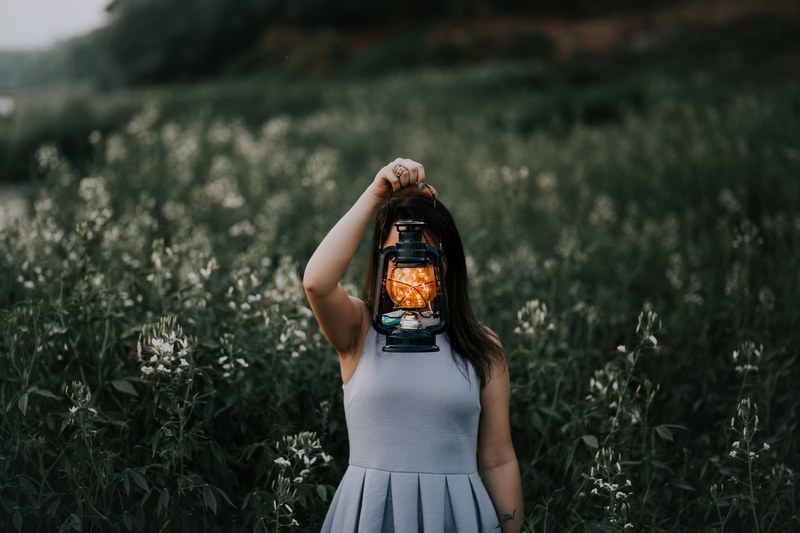 woman female lantern and lights 4k