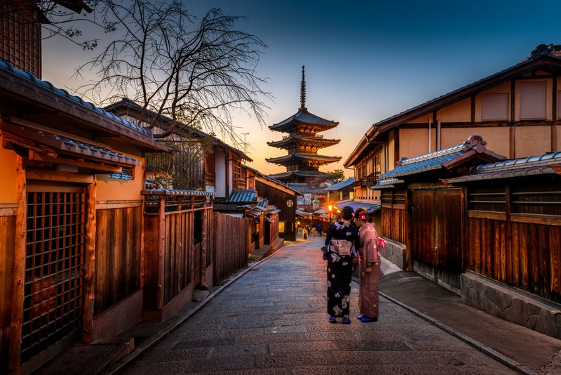 pagoda temple shrine and geisha 4k
