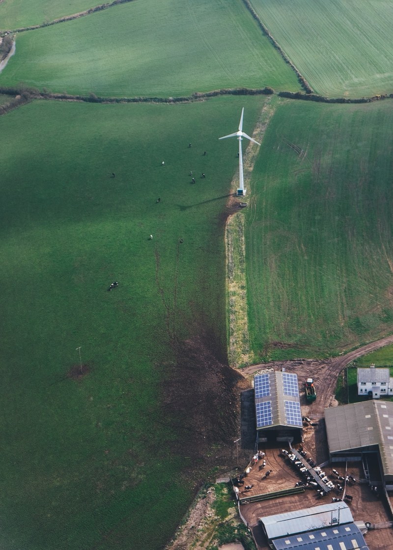 farm with wind turbine 4k