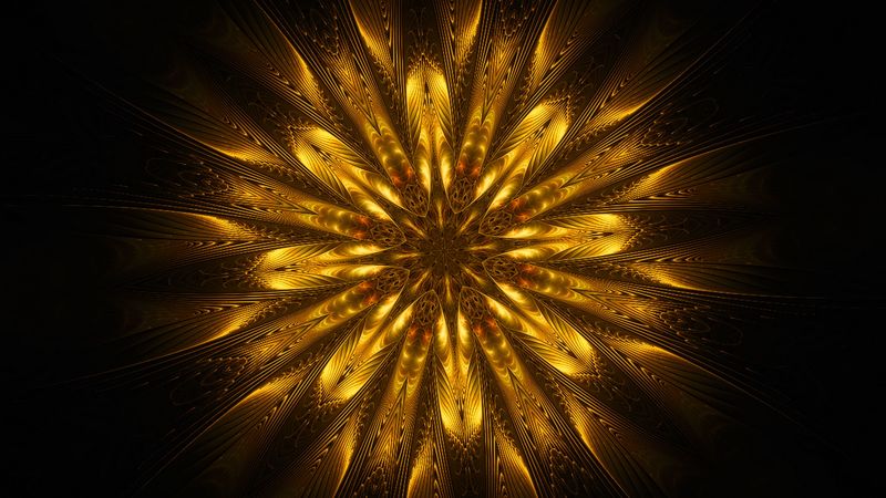 ornament, fractal, patterns, golden, 4k