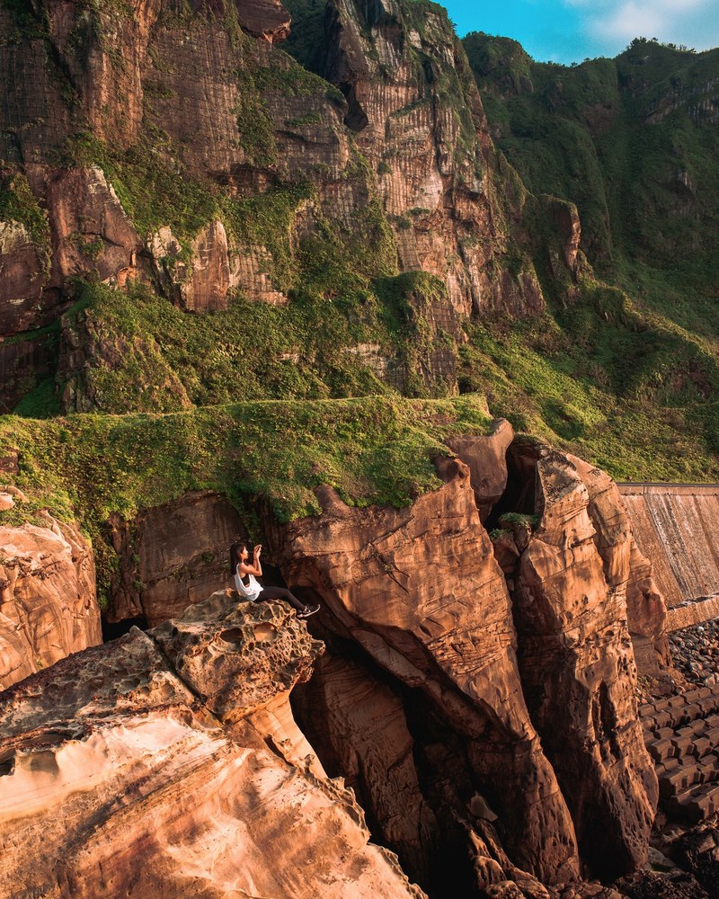 mountain rock cliff and woman hd, 4k
