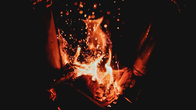 bonfire, flame, fire, sparks, 4k