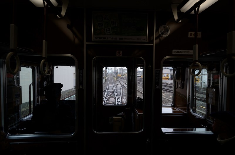 view from the front of a train on railway tracks, tracks from driver window 4k