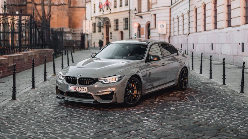 bmw, front view, gray, street, 4k