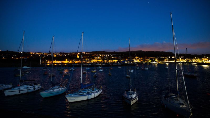 boat, dock, night, sea, 4k