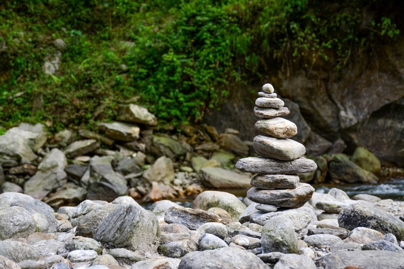 rock stone river and stone tower 4k