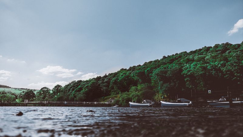 ullswater, penrith, boats, trees, shore, 4k