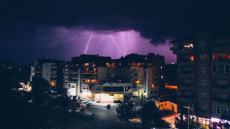 building, storm, overcast, clouds, 4k