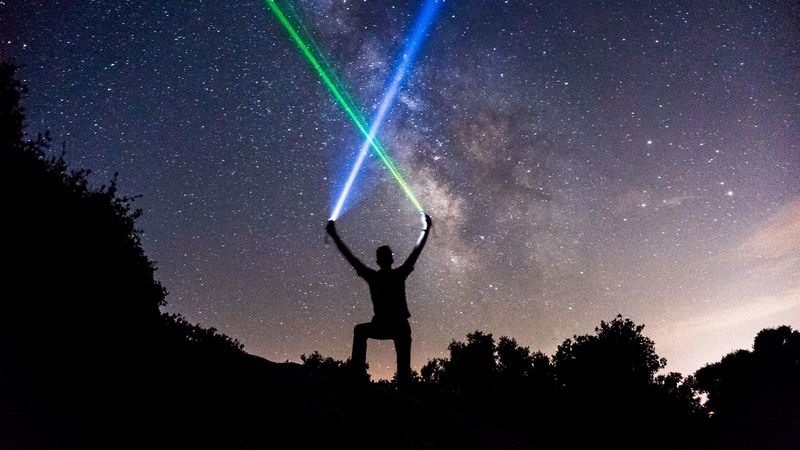 light swords, starry sky, silhouette, stars, night, 4k