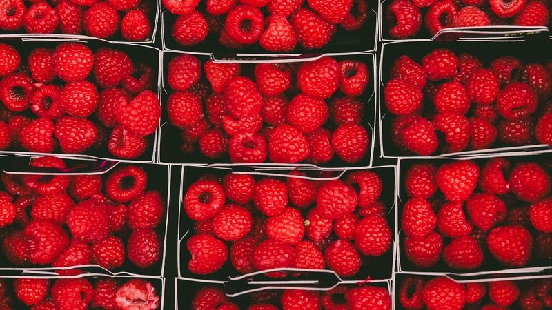 raspberries, berries, ripe, baskets, 4k