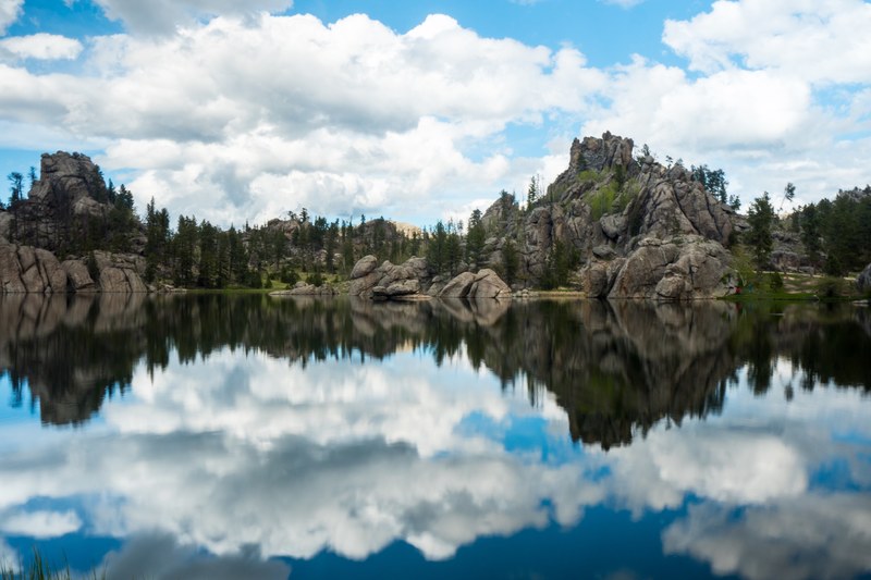 reflection cloud tree and lake 4k